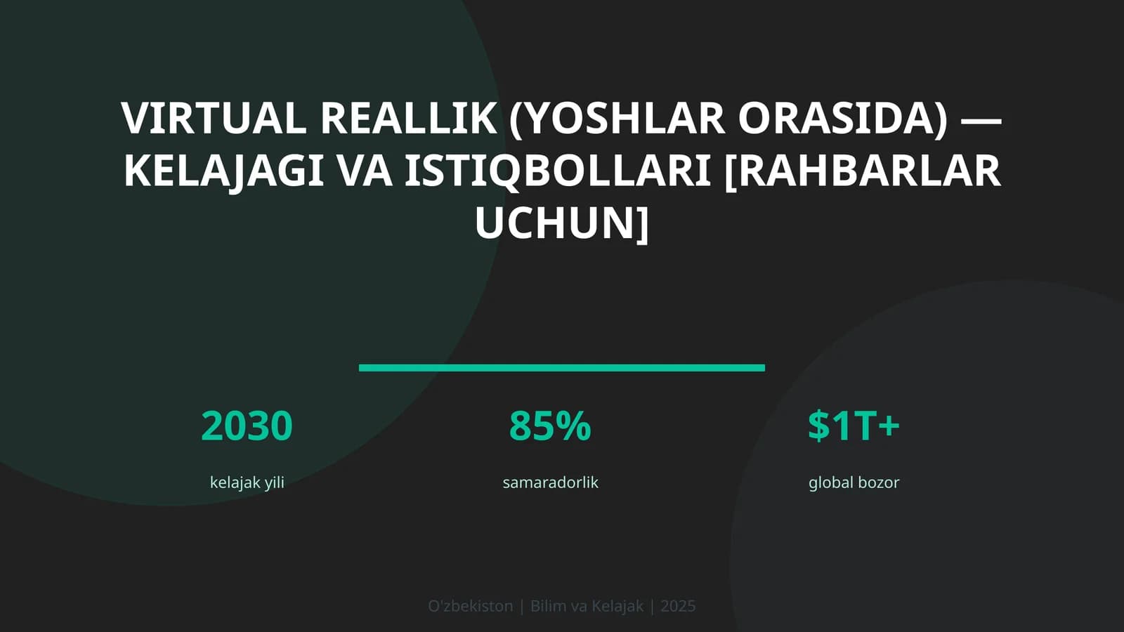 VIRTUAL REALLIK (YOSHLAR ORASIDA) — KELAJAGI VA ISTIQBOLLARI [RAHBARLAR UCHUN]