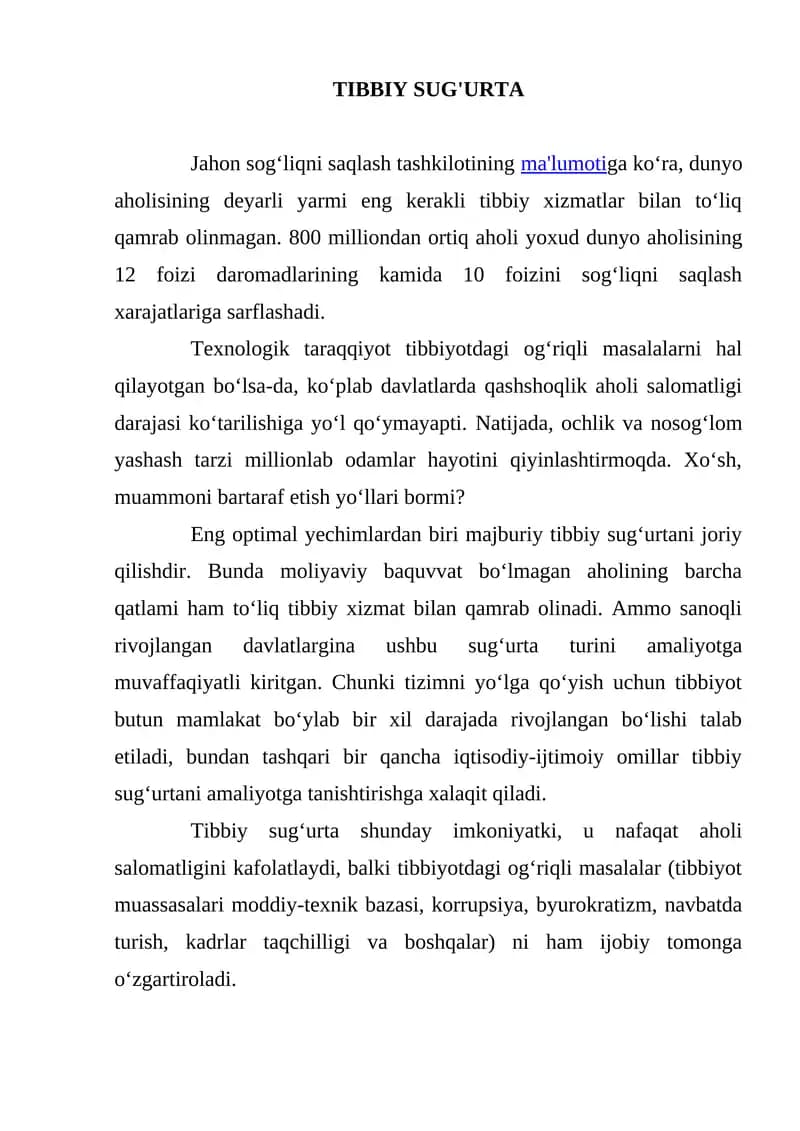 Tibbiy Sug'urta