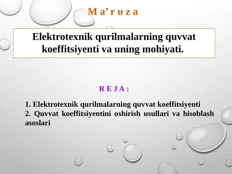 Elektrotexnikqurilmalarning quvvatkoeffitsiyenti