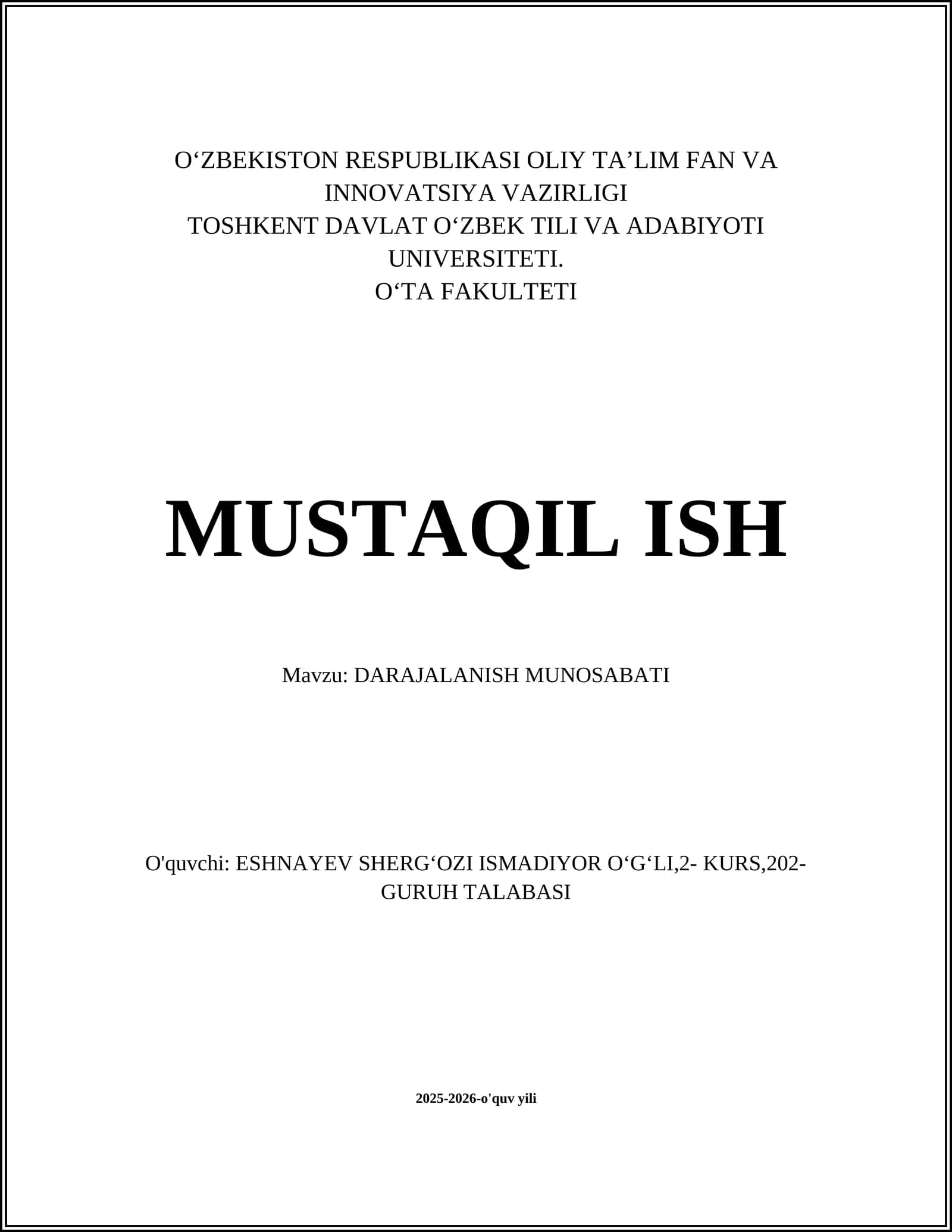 DARAJALANISH MUNOSABATI