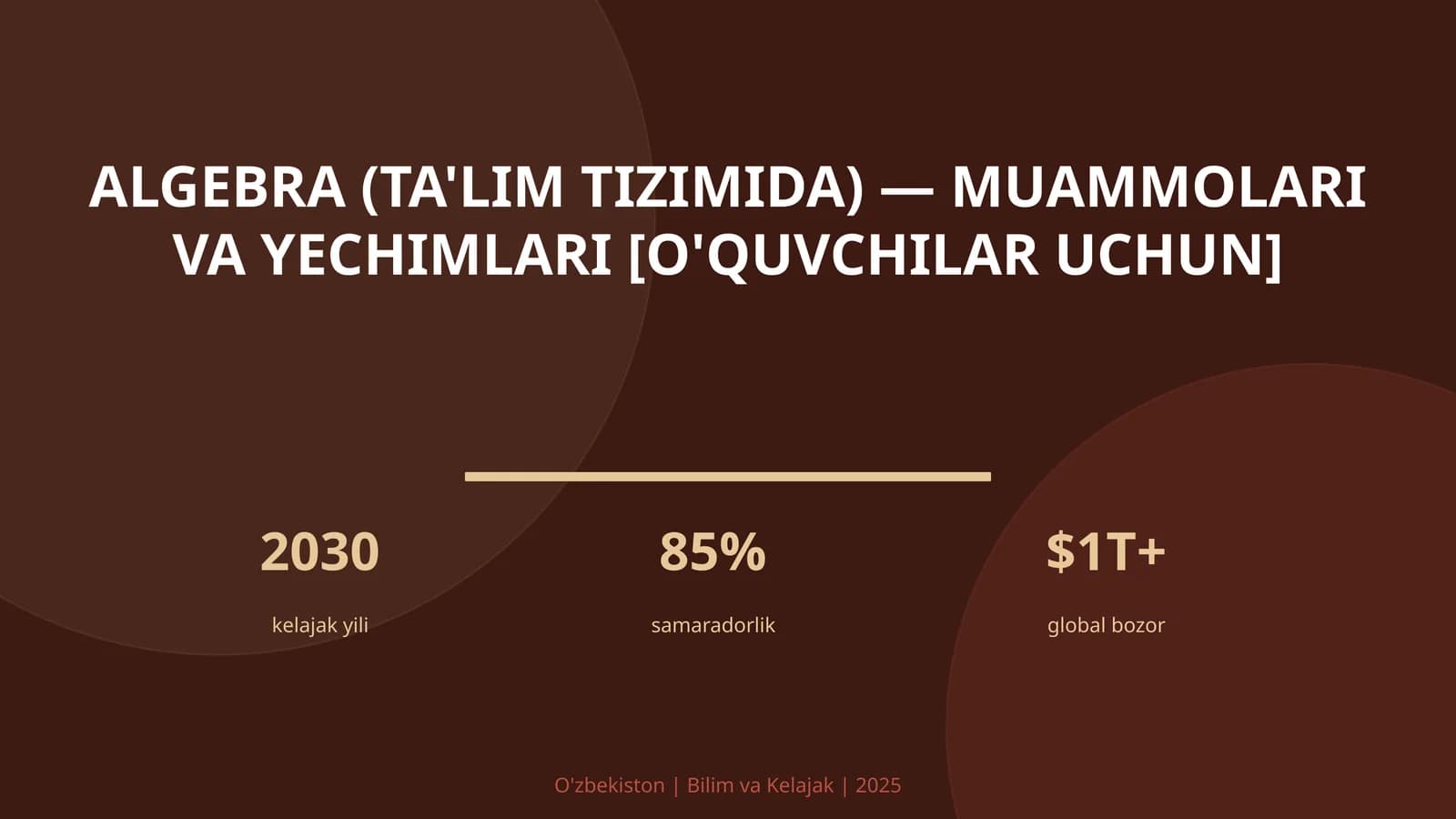 Algebra (TA'LIM TIZIMIDA) — MUAMMOLARI VA YECHIMLARI [O'QUVCHILAR UCHUN]