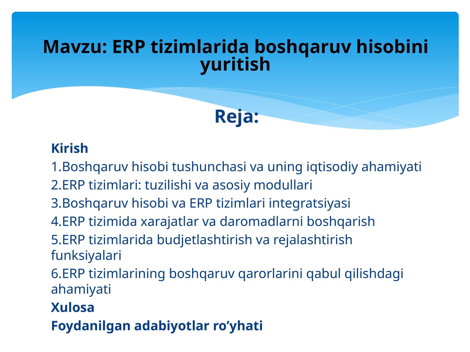 ERP Tizimlarini Boshqaruv Hisobi