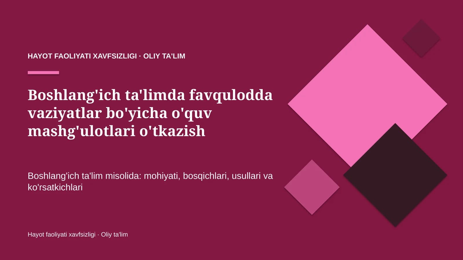 Hayot faoliyati xavfsizligi · Oliy ta'lim