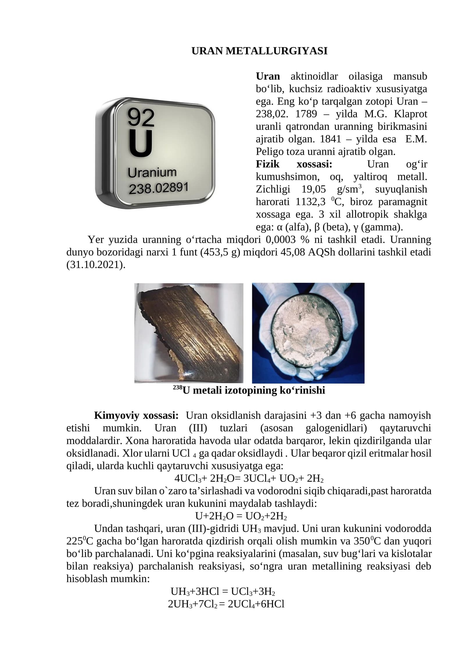 URAN METALLURGIYASI