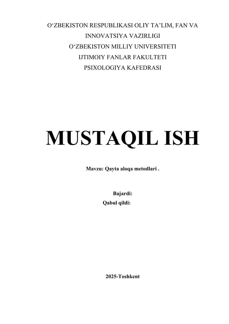 Qayta aloqa metodlari .