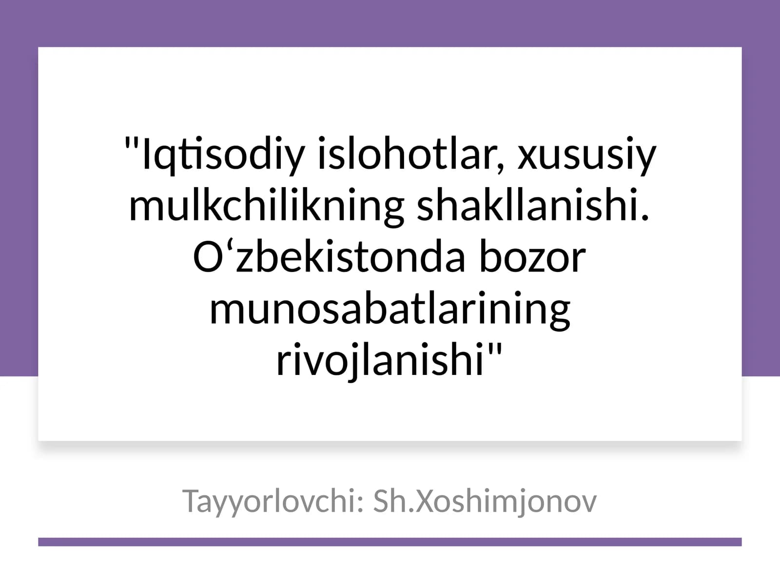 Iqtisodiy Islohotlar