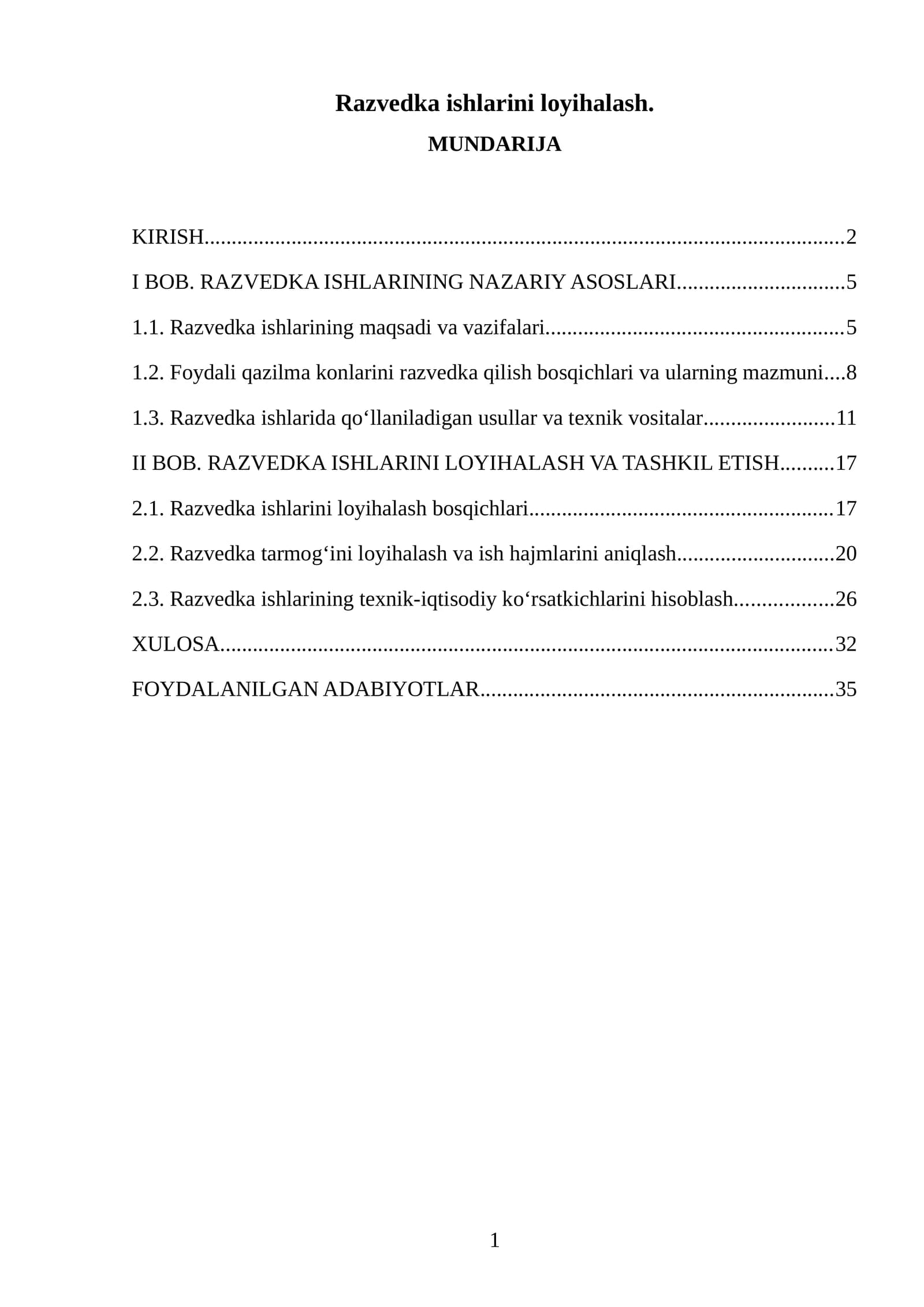 Razvedka ishlarini loyihalash