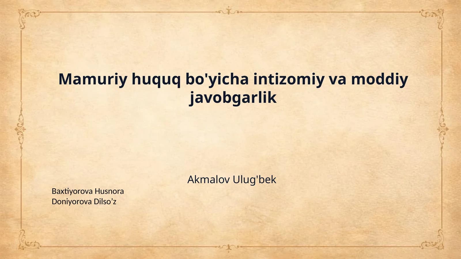 Mamuriy huquq bo'yicha intizomiy va moddiy javobgarlik