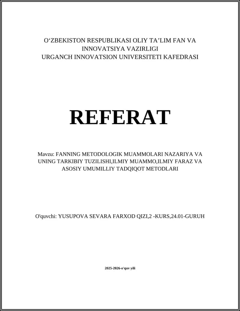 Fanning metodologik muammolari nazariya