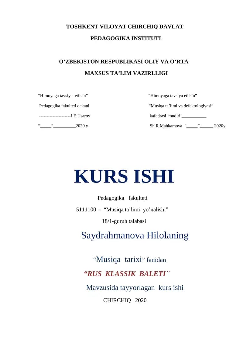 RUS KLASSIK BALETI TARIXI