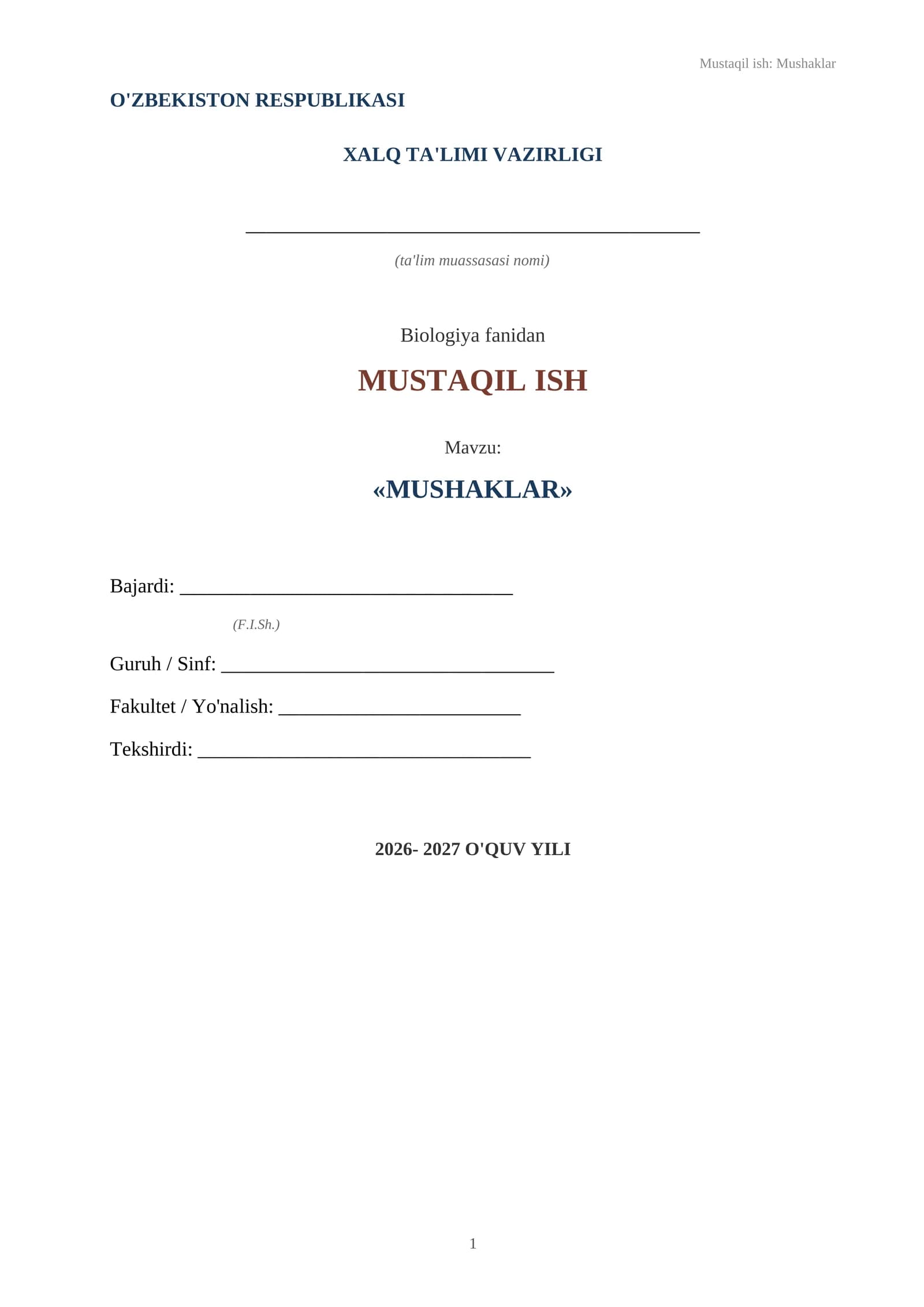 Mushak haqida mustaqil ish