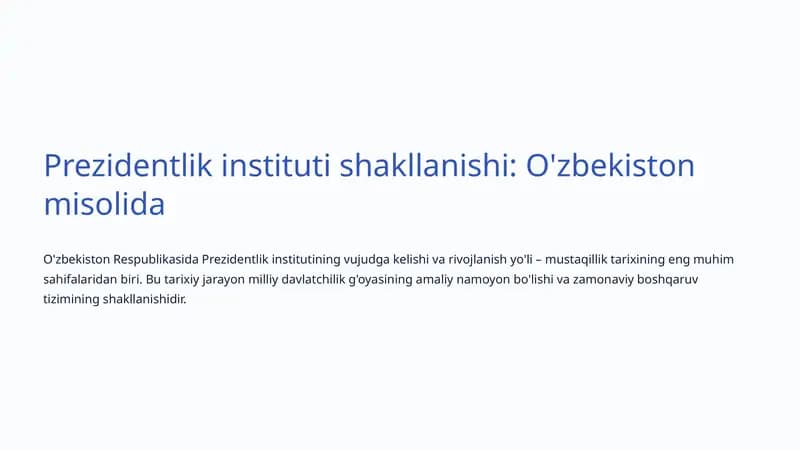 Prezidentlik instituti shakllanishi: O'zbekiston misolida