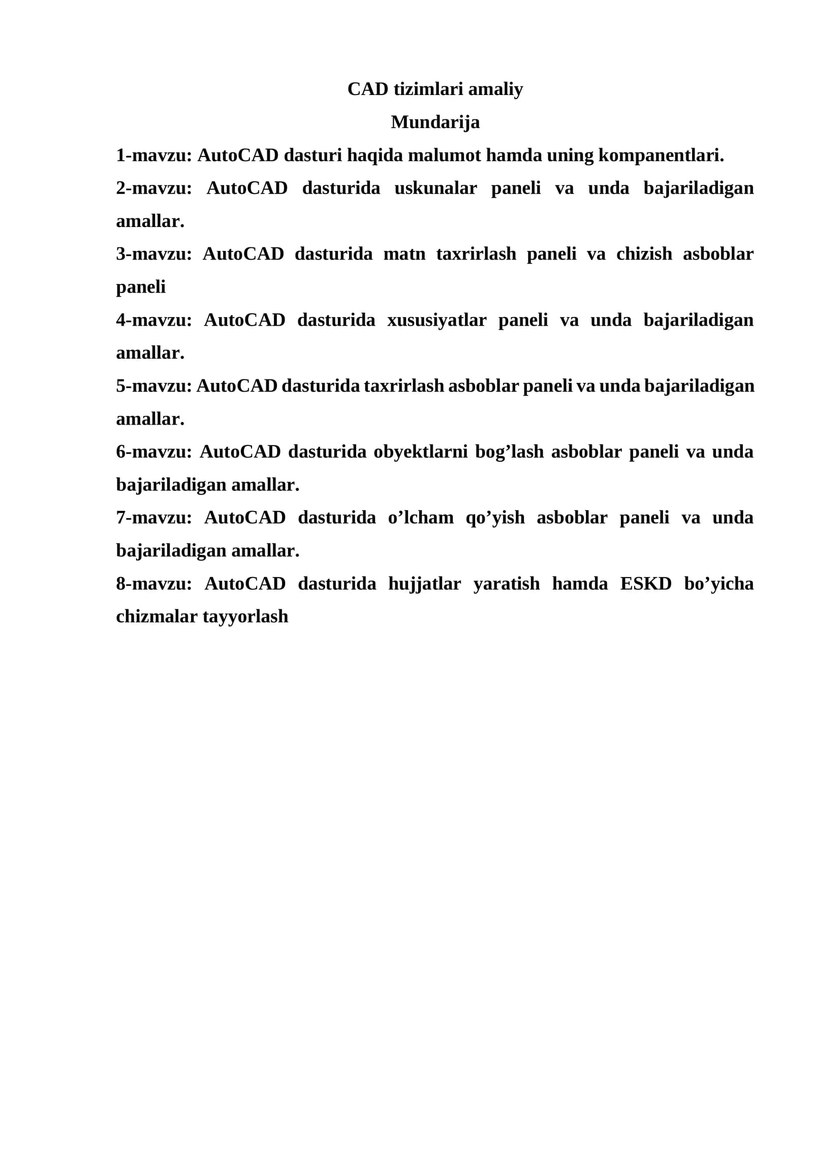 CAD tizimlari amaliy
