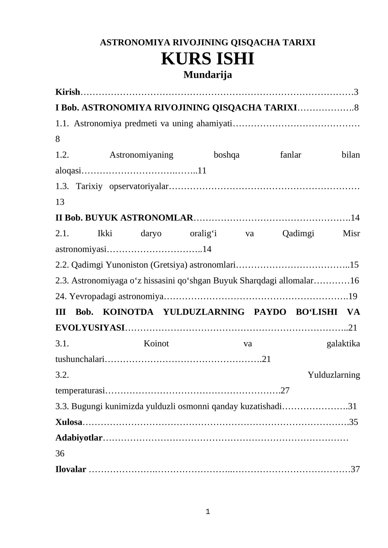 ASTRONOMIYA RIVOJINING QISQACHA TARIXI KURS ISHI