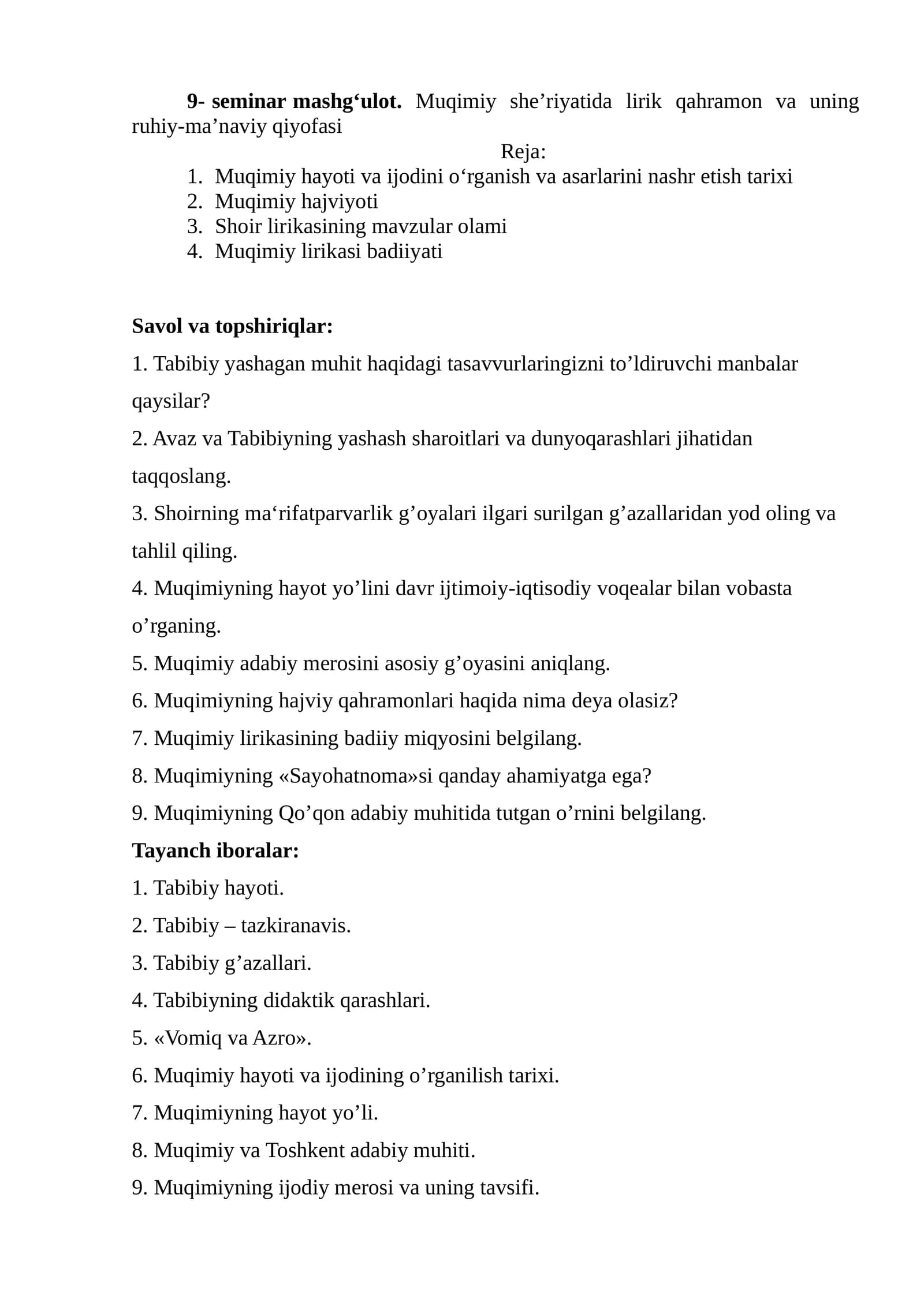 Muqimiyning hayoti va ijodi