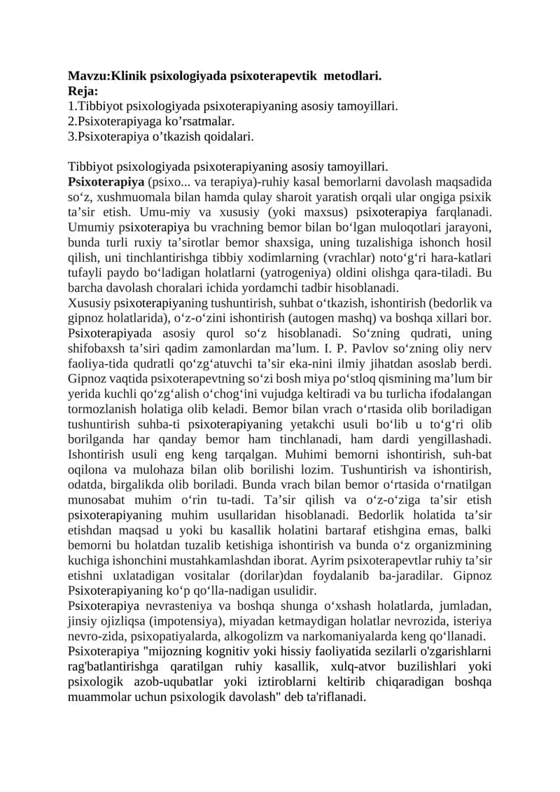 Klinik psixologiyada psixoterapevtik metodlari
