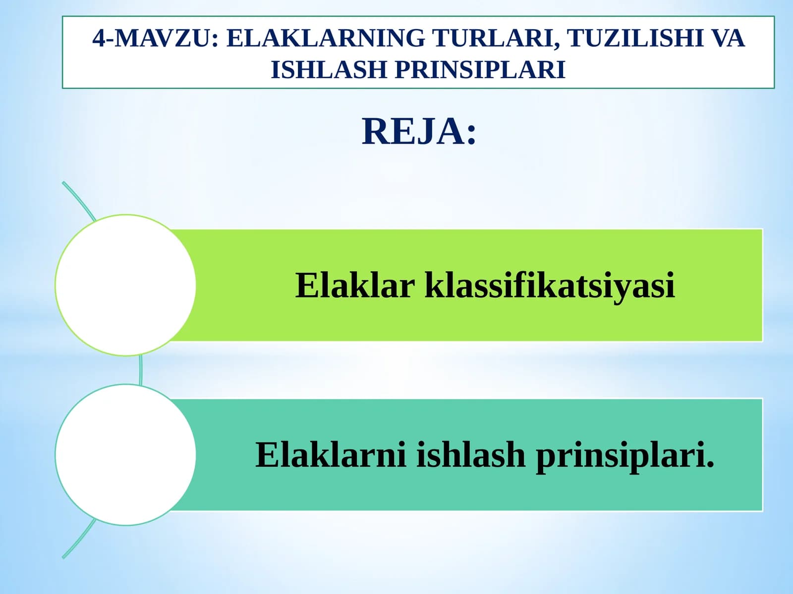 ELAKLARNING TURLARI, TUZILISHI VA ISHLASH PRINSIPLARI