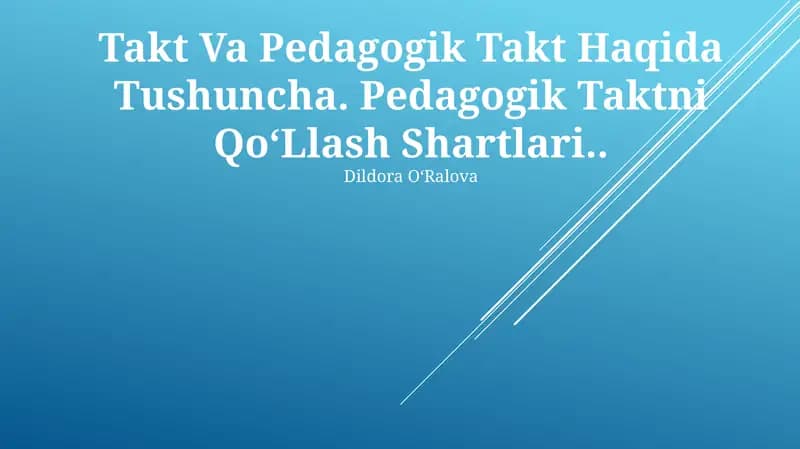 Takt Va Pedagogik Takt Haqida Tushuncha