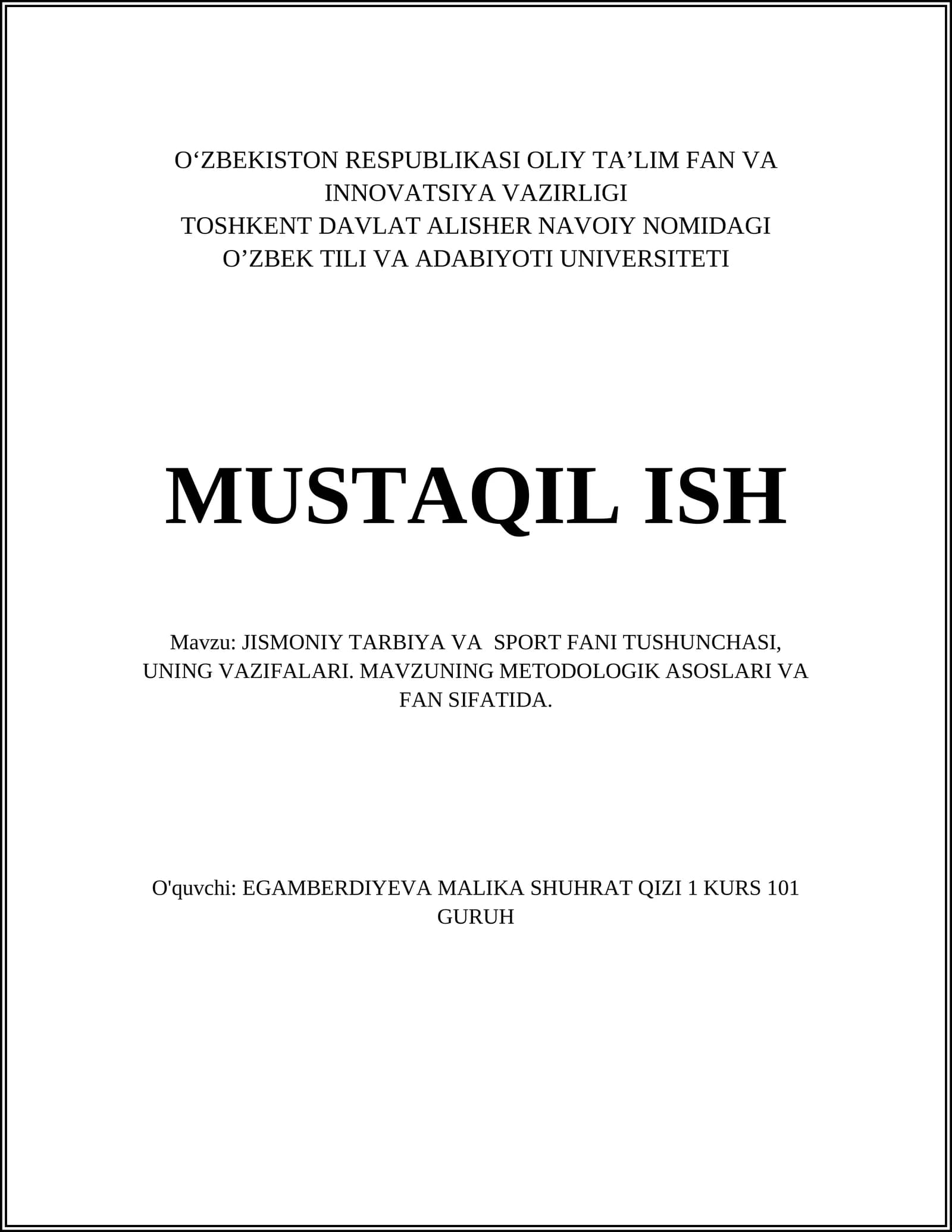 Jismoniy tarbiya va sport fanining tushunchasi va vazifalari