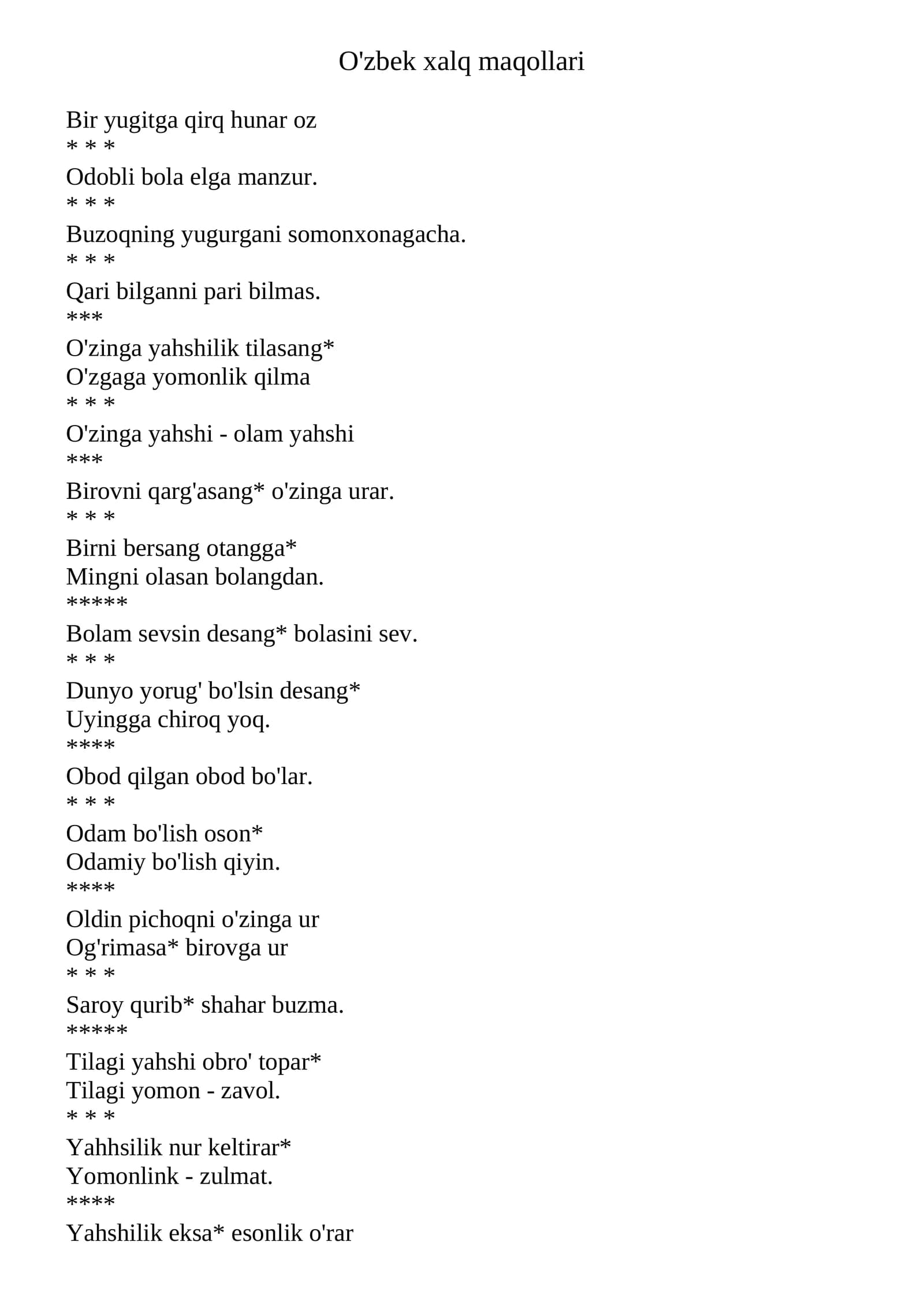 O'zbek xalq maqollari
