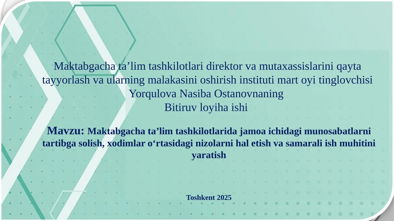 Maktabgacha taʼlim tashkilotlari doirasida jamoa ichidagi munosabatlarini tartibga solish