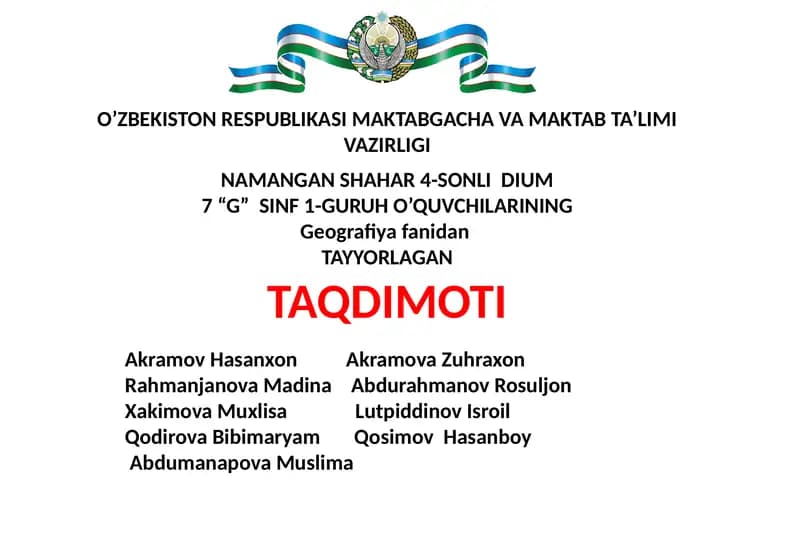 MENING MAHALLAMDAGI EKOLOGIK MUAMMOLAR TAQDIMOTI