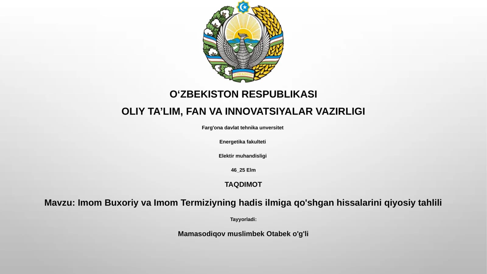 Imom Buxoriy va Imom Termiziyning hadis ilmiga qo'shgan hissalarini qiyosiy tahlili
