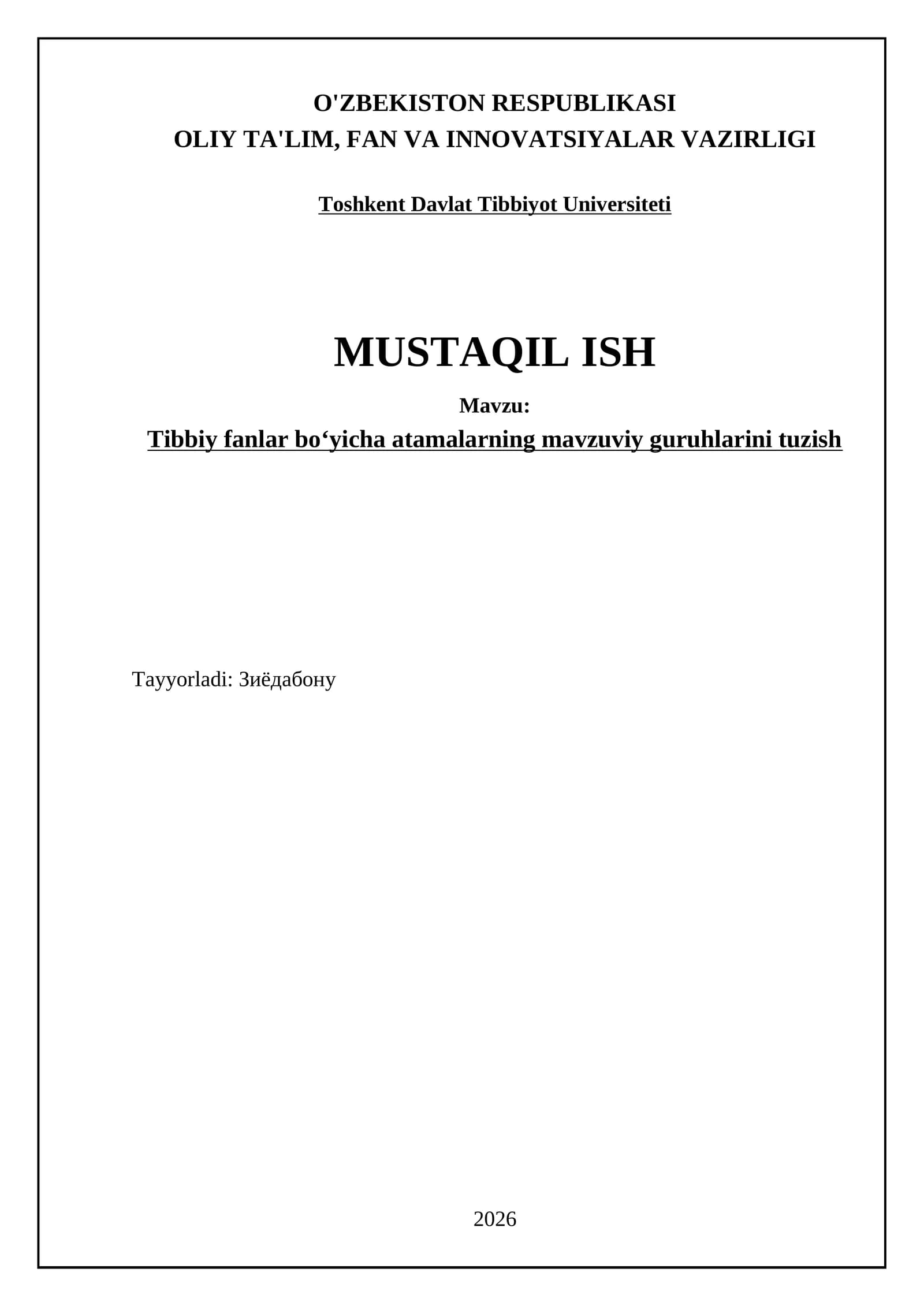 Tibbiy fanlar boʻyicha atamalarning mavzuviy guruhlarini tuzish