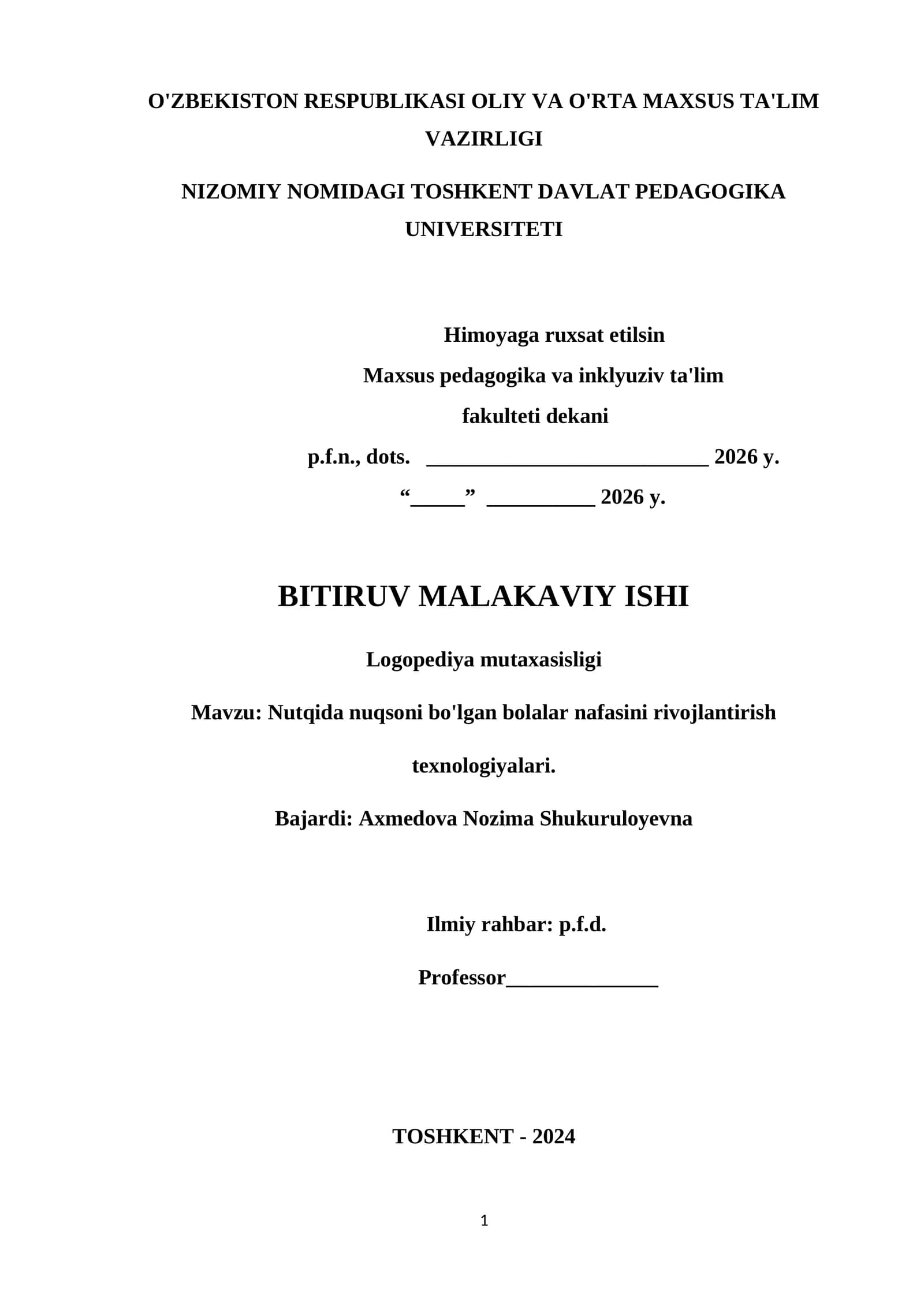 Nutqida nuqsoni bo'lgan bolalar nafasini rivojlantirish texnologiyalari