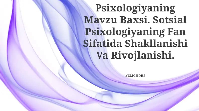 Sotsial Psixologiyaning Mavzu Baxsi
