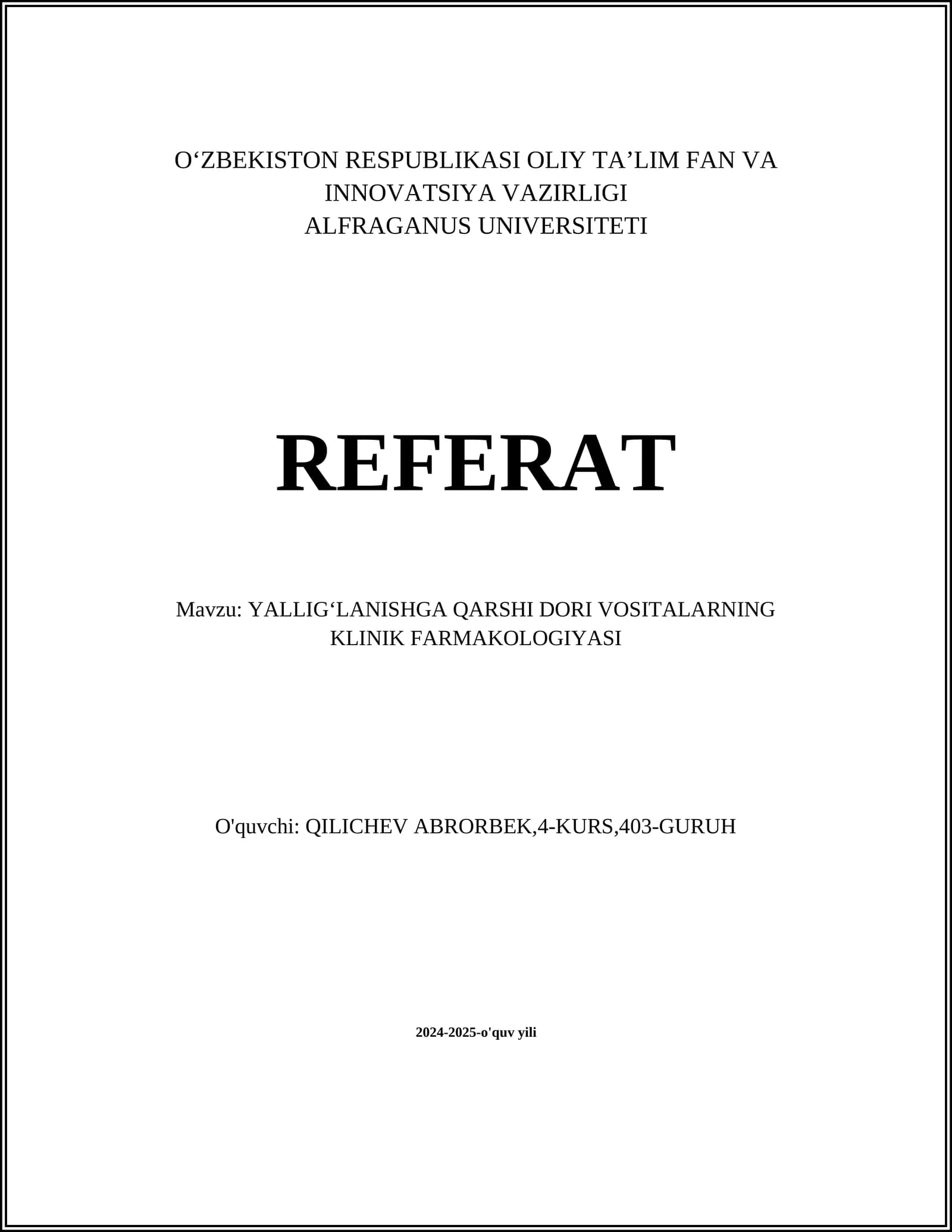 YALLIGʻLANISHGA QARSHI DORI VOSITALARNING KLINIK FARMAKOLOGIYASI