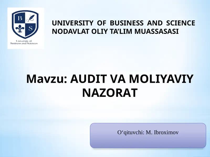 AUDIT VА MOLIYAVIY NАZORАT