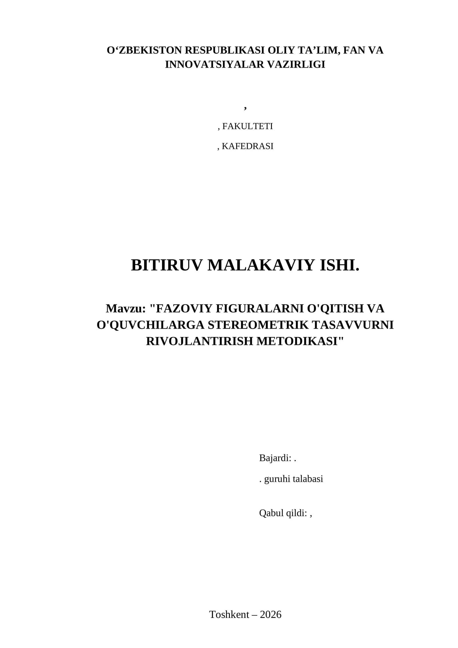 Fazoviy figuralarni o'qitish va o'quvchilarga stereometrik tasavvurni rivojlantirish metodikasi