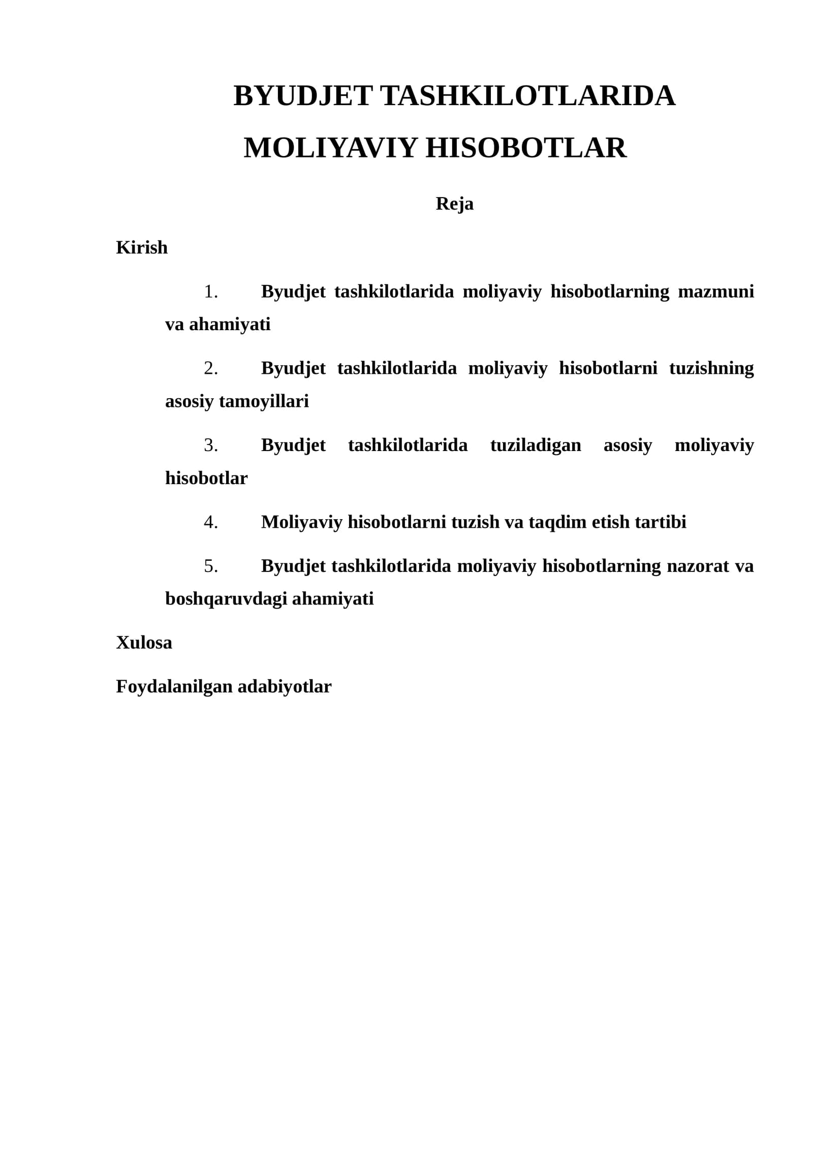 BYUDJET TASHKILOTLARIDA MOLIYAVIY HISOBOTLAR