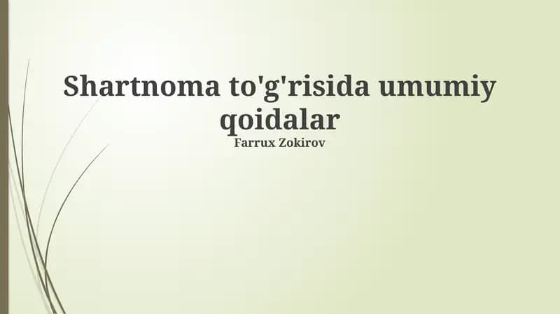 Shartnoma To'g'risida Umumiy Qoidalar