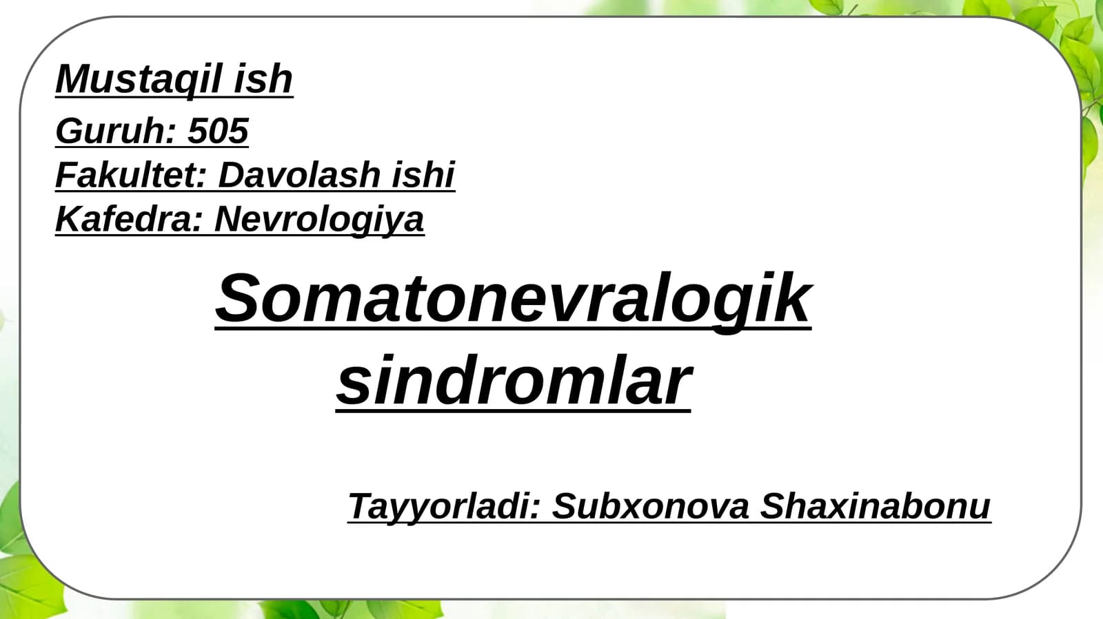 Somatonevralogiksindromlar