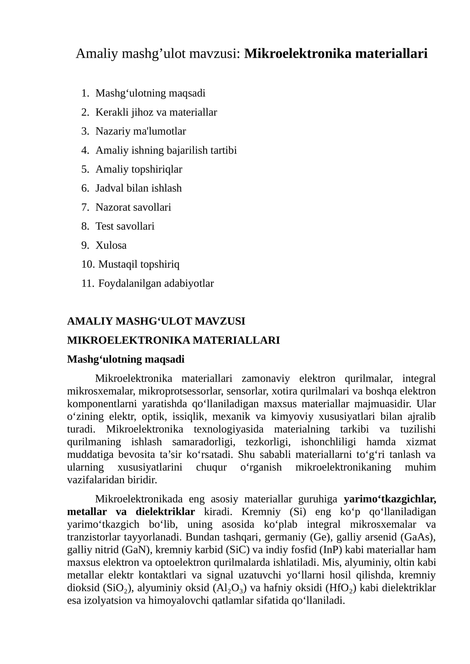 MIKROELEKTRONIKA MATERIALLARI