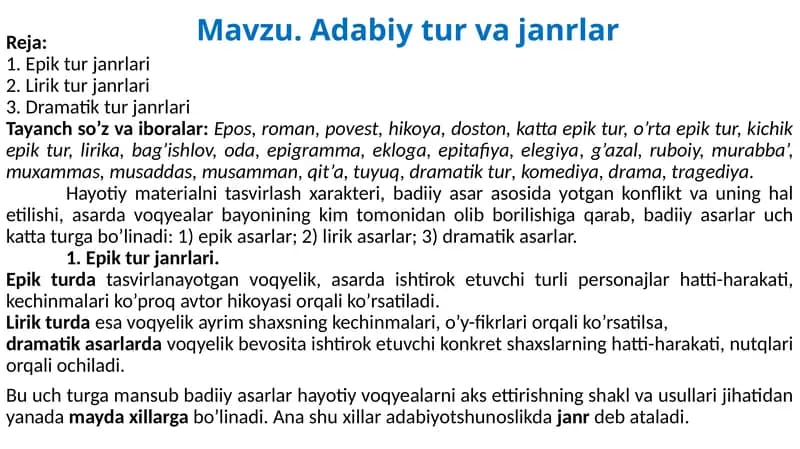 Adabiy tur va janrlar