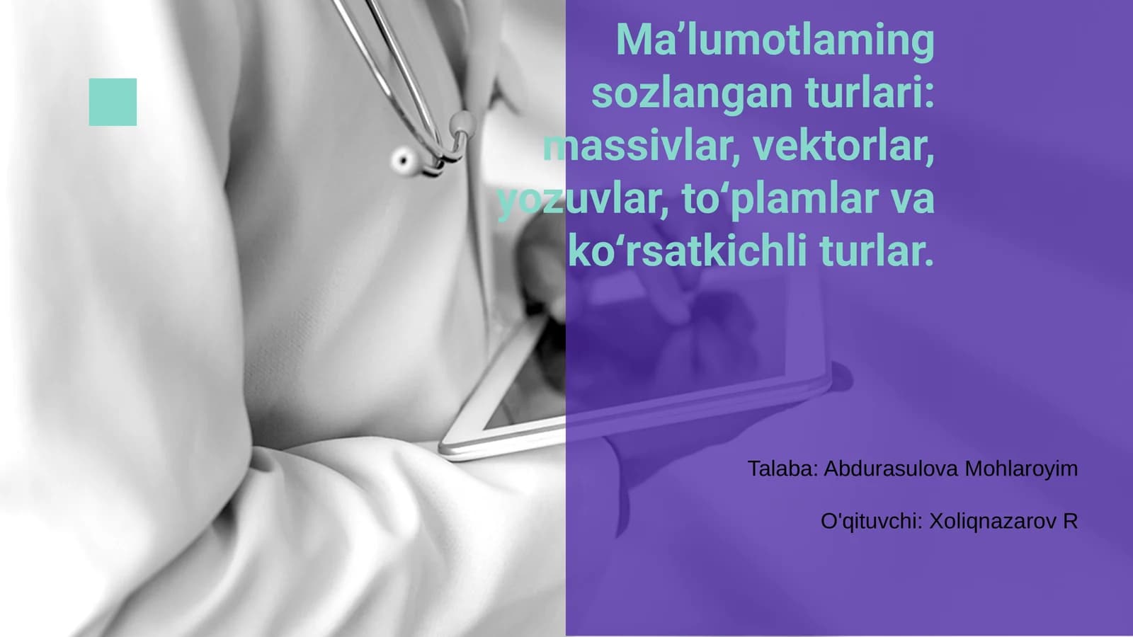 Ma’lumotlarning Sozlangan Turlari: Kirish