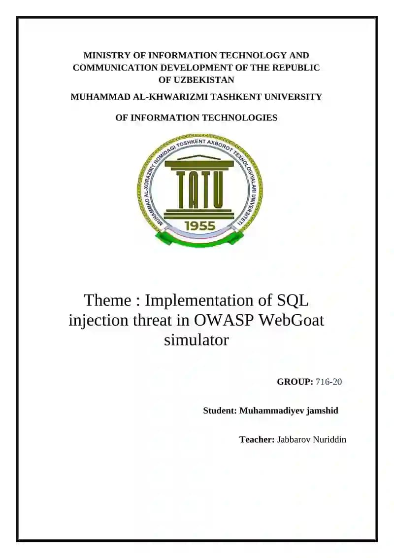 Implementation of SQL injection threat in OWASP WebGoat simulator