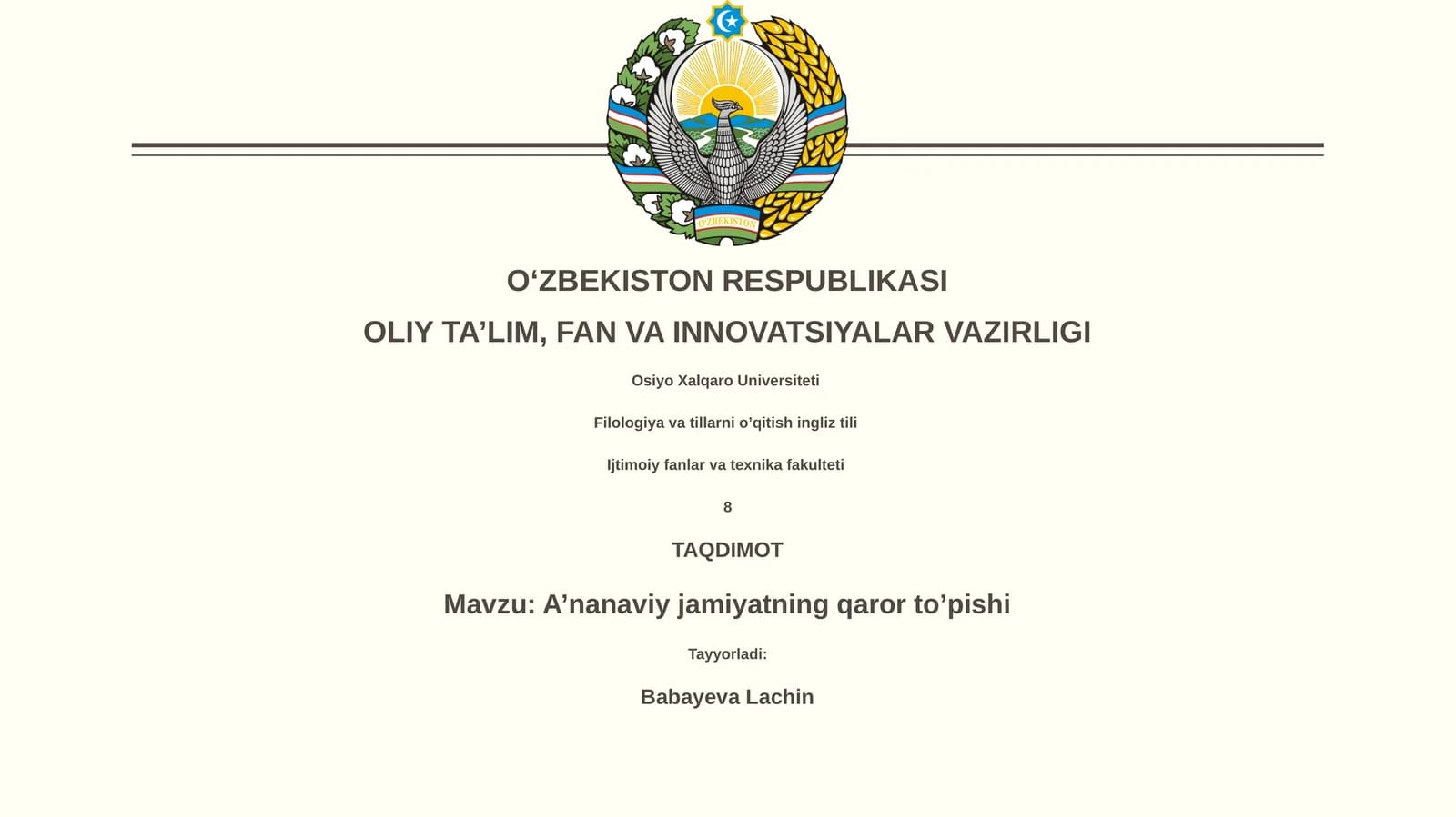 A’nanaviy jamiyatning qaror to’pishi