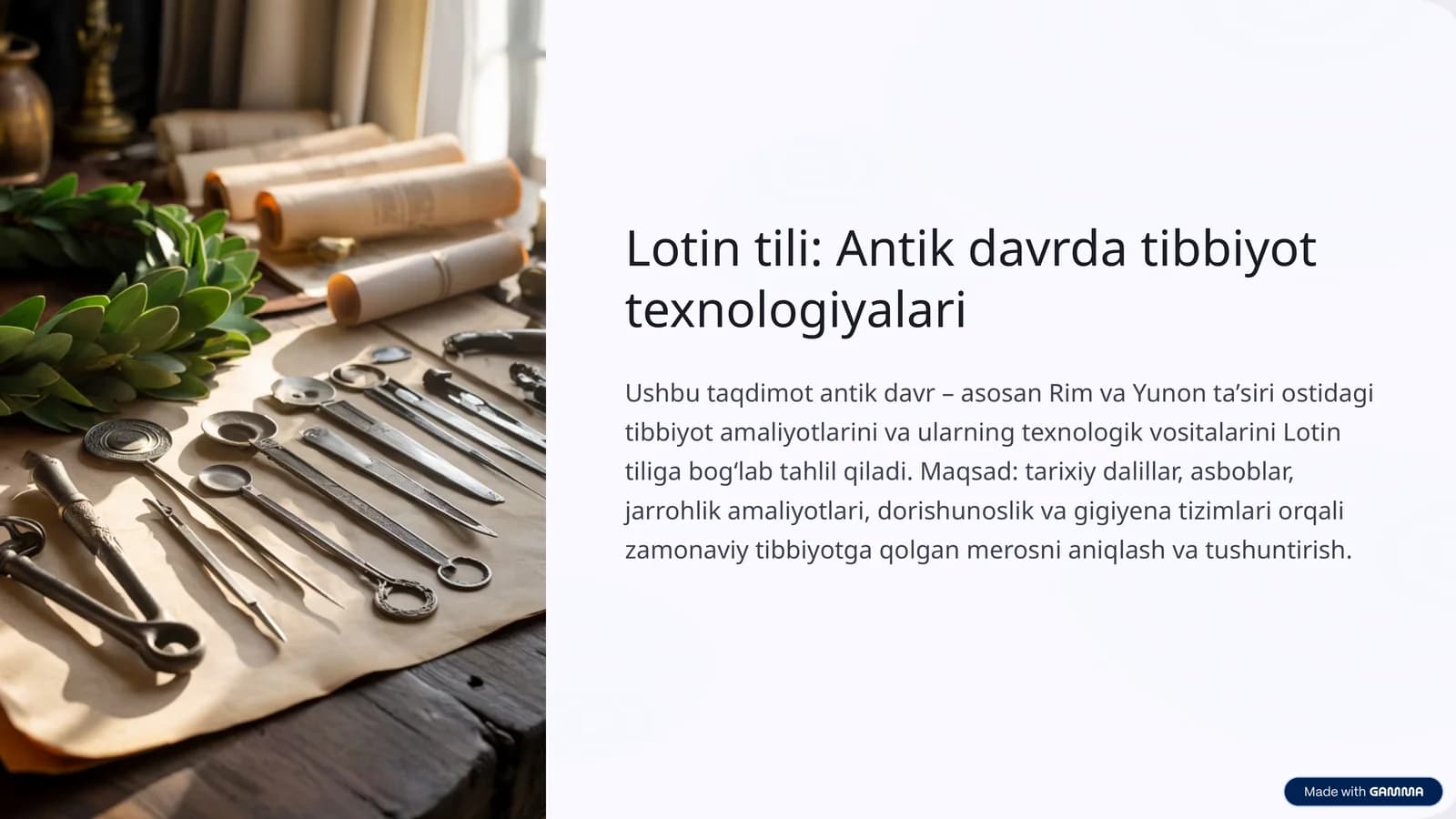 Lotin tili: Antik davrda tibbiyot texnologiyalari