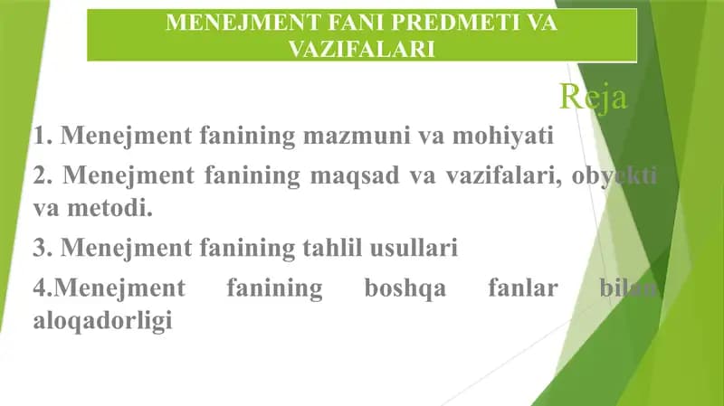 Menejment fanining mazmuni va mohiyati