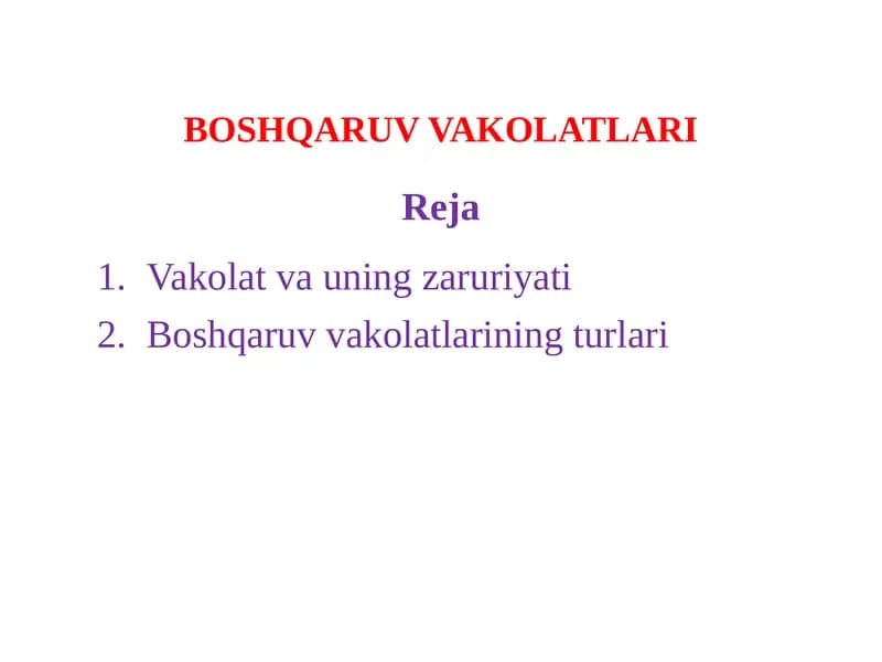 BOSHQARUV VAKOLATLARI
