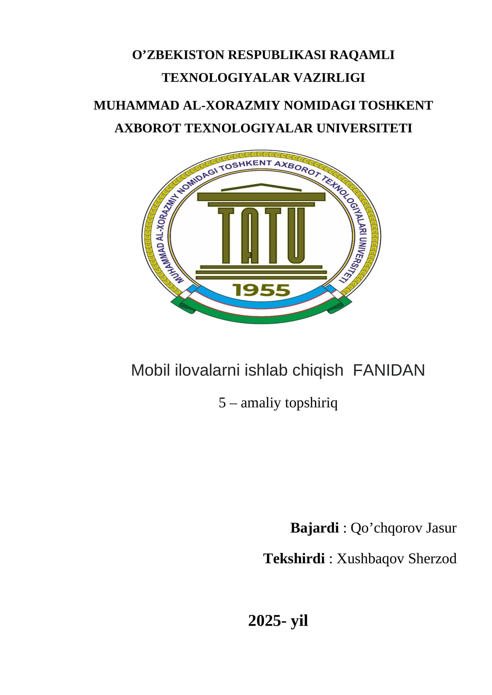 Mobil ilovalarni ishlab chiqish FANIDAN