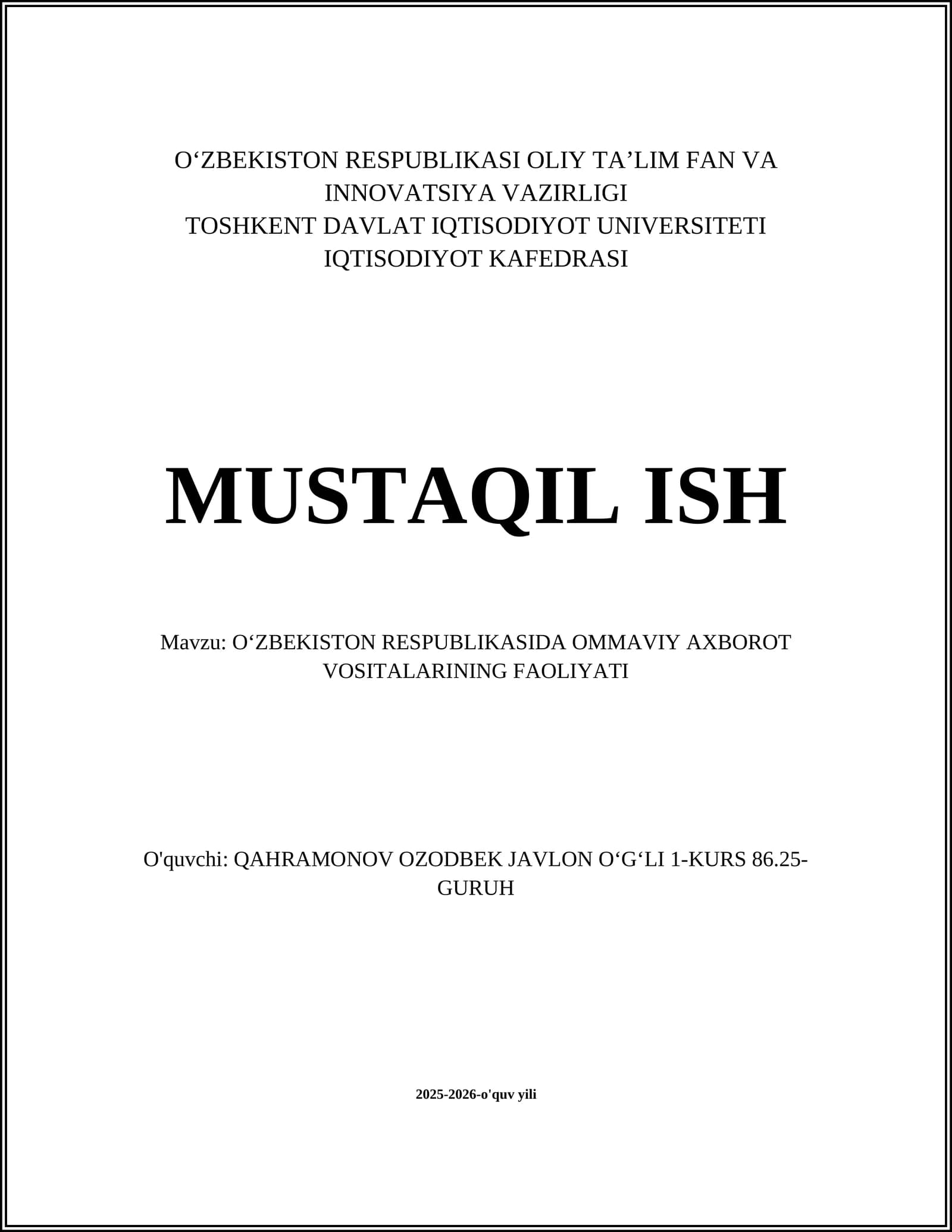 Ommaviy axborot vositalarining faoliyati