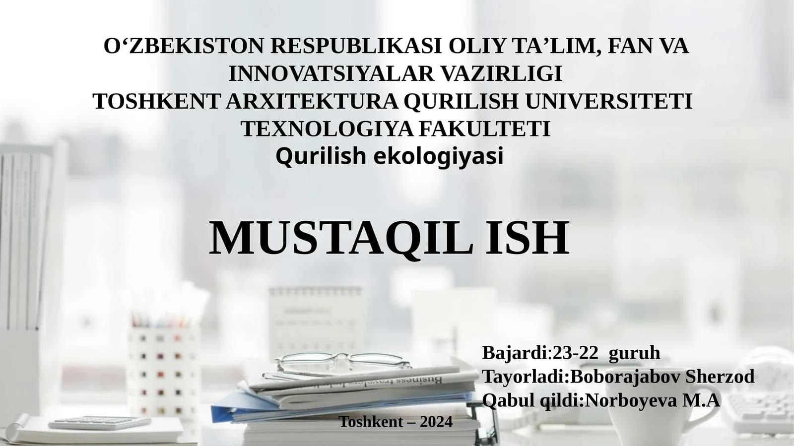 Atmosferani sanoat korxonalarining gaz-chang            	chikindilaridan muxofaza qilishning tashkiliy texnik, 	texnologik, sanitar-gigienik chora-tadbirlari.
