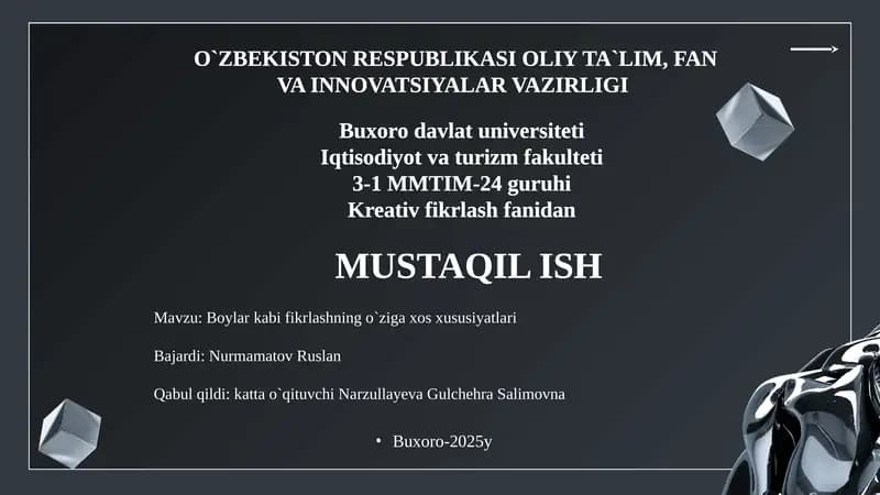 Boylar kabi fikrlashning o`ziga xos xususiyatlari