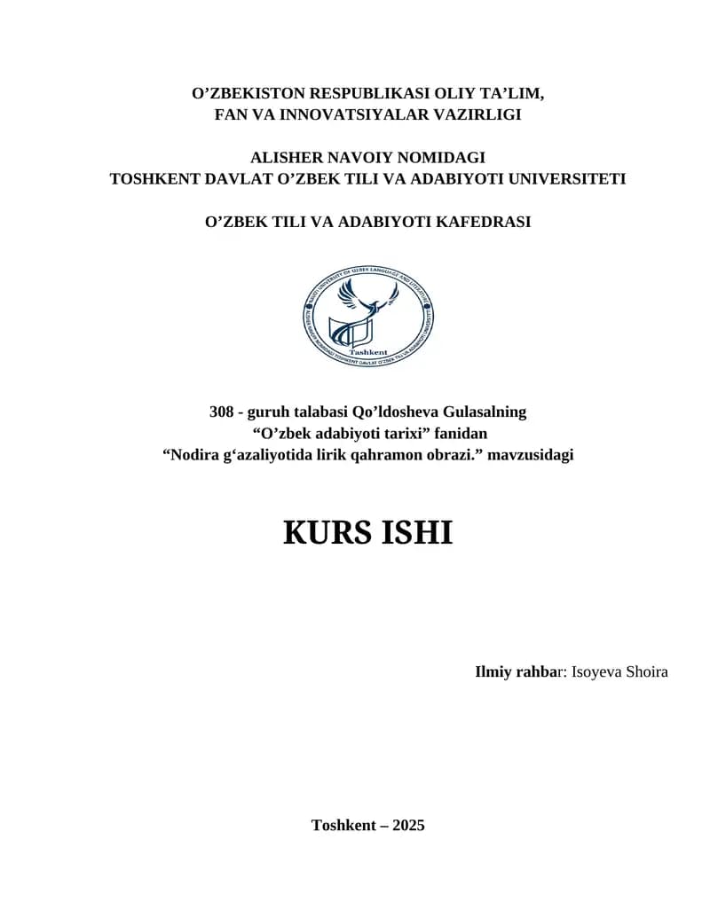 "Nodira gʻazaliyotida lirik qahramon obrazi"