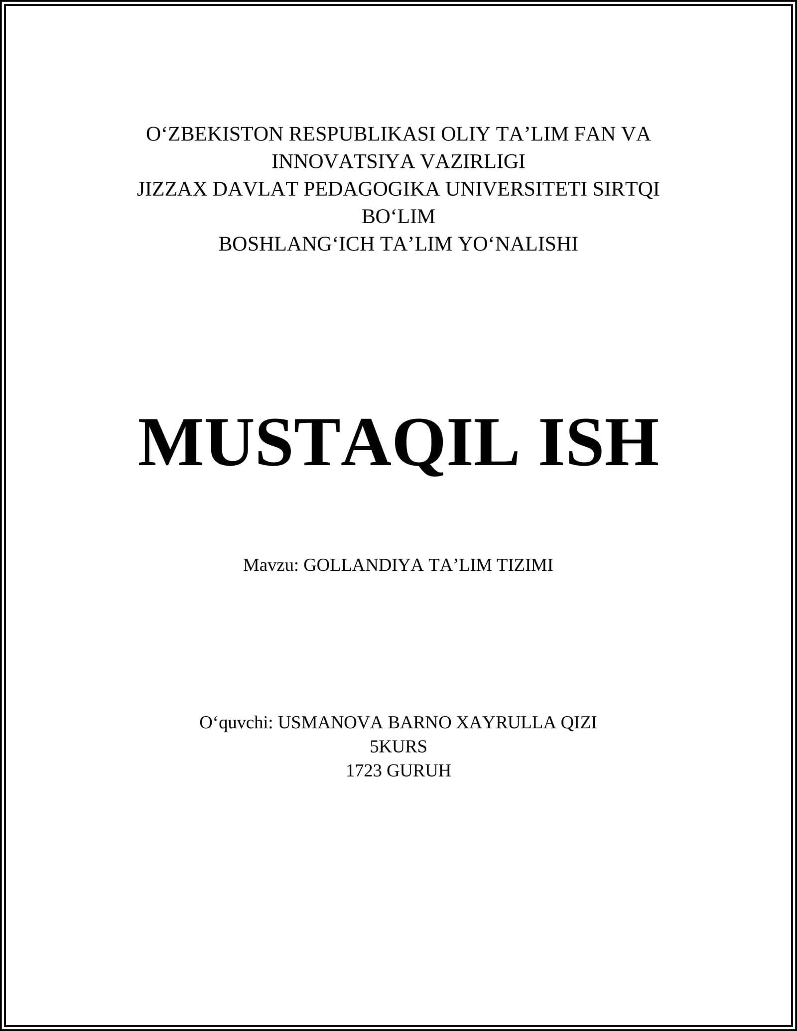 GOLLANDIYA TAʼLIM TIZIMI